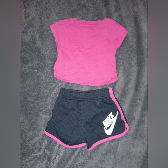Nike Pink and Black Logo Crop Top and Shorts Set - Picture 2 of 3